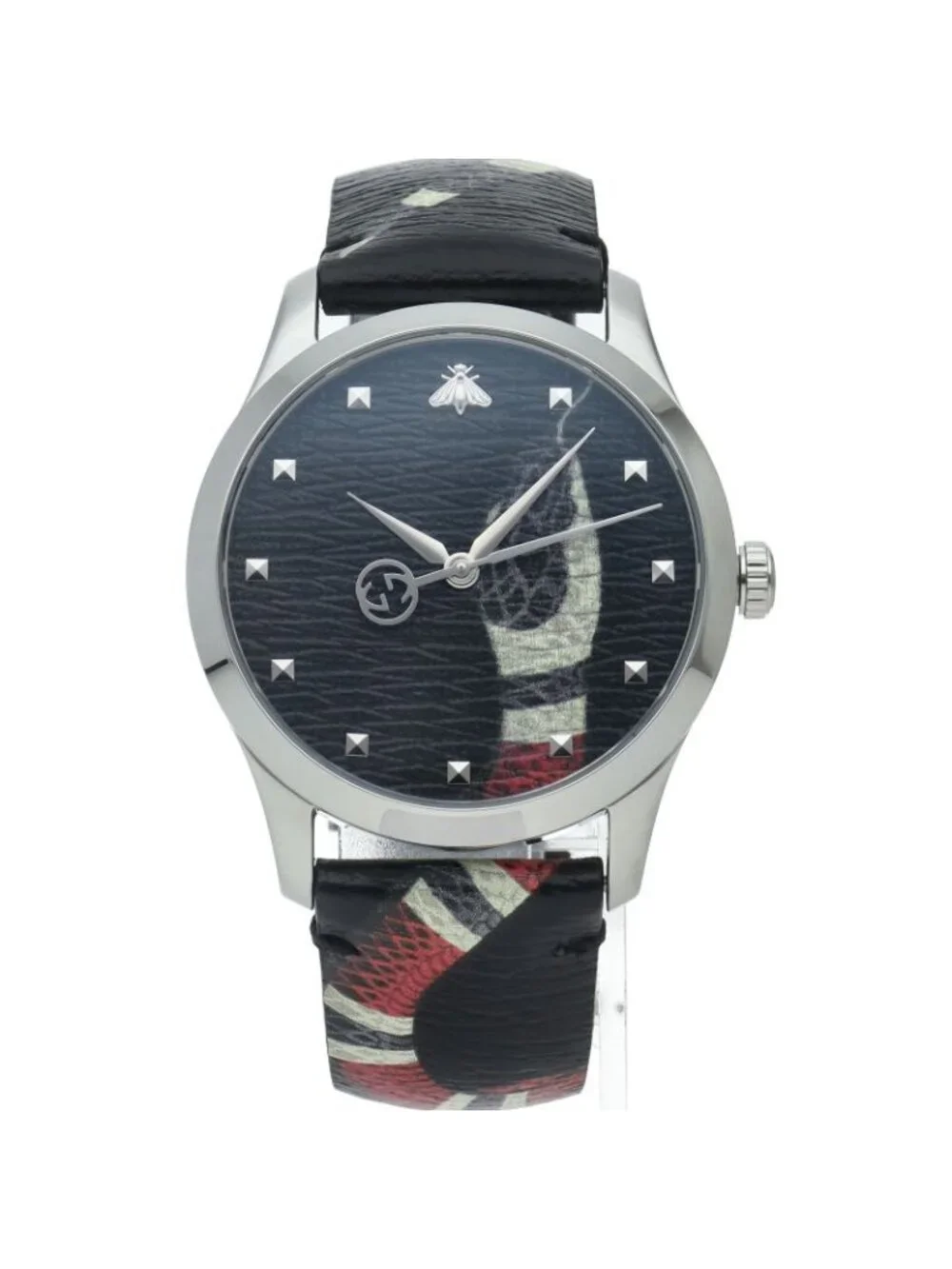 Gucci G-Timeless Marche Des Merveilles Watch 126.4 SS Leather Black